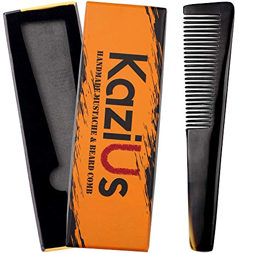KaziUS Beard & Mustache Comb for Men, Facial Hair Grooming & Styling, Use Wet or Dry. Pocket-sized Handmade Horn Comb of Quality Durable, Saw-Cut and Hand Polished.