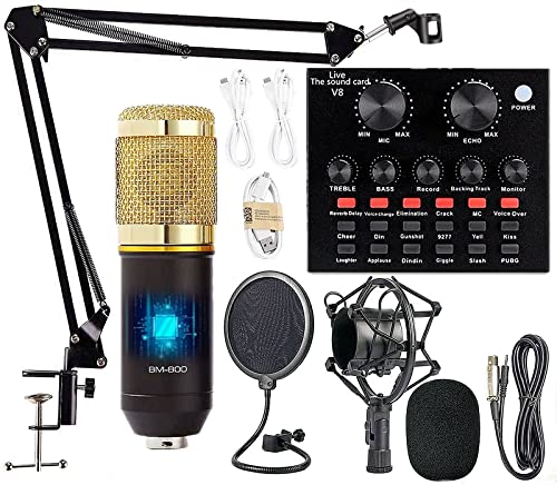 Podcast Equipment Bundle, BM-800 Podcast Microphone bundle with V8 Voice Changer, Condenser Microphone Recording Studio Package for Podcasting Live Streaming Recording Singing PC Mobile YouTube TikTok