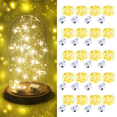 20 Pack Twinkle Fairy String Lights, 3 Modes 20 LEDs 7 Ft Updated Cube Silver Starry String Battery Powered Mini for Wedding Table Decorations Indoor Outdoor DIY Party Christmas Festival, Warm White