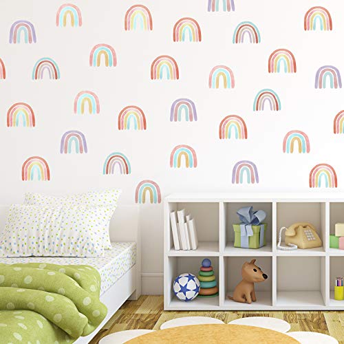 72 Pieces Colorful Boho Rainbow Wall Decals Stick and Peel Removable Vinyl Waterproof Rainbow Wall Stickers for Girls Kids Nursery Bedroom Decorations (Attractive Style)