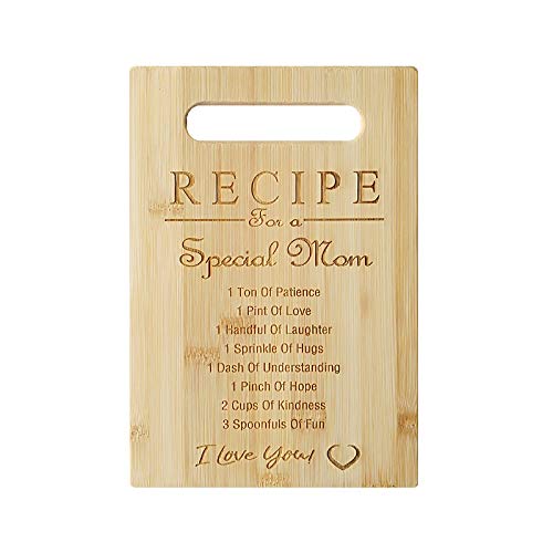 Recipe Mothers Gift Special Love Heart Mother Day Mom Birthday Bamboo Cutting Board Kitchen Christmas Gifts(MOM-1)