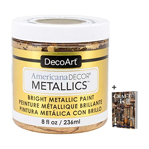 DecoArt Americana Decor Metallics 24K Gold Paint – 8oz Metallic 24K Gold Acrylic Paint – Water Based Multi Surface Paint for Arts and Crafts, Home Decor, Wall Decor, Gilding Paint & Touch Ups + E-book