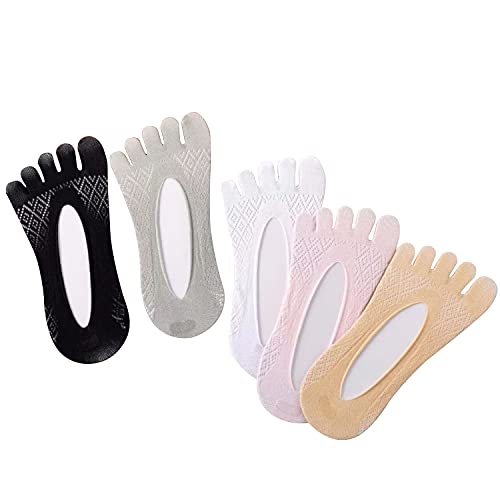 Toe Socks, 5 Pairs No Show Low Cut Five Finger Socks Athletic for Women Toe Separated Socks with Gel Tab