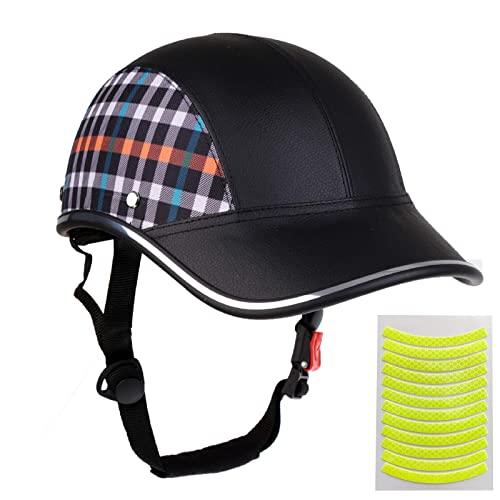 Bicycle Helmet Bike Cycling Helmets for Women and Men 9 Colors Adjustable Strap Adult Helmet (Universal Size, PU Baseball Cap Helmet) (Grid)