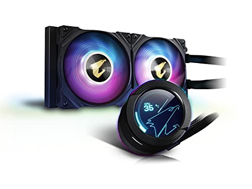 AORUS WATERFORCE X 240 AIO Liquid CPU Cooler, Rotatable Circular LCD Display with Micro SD Support, 240mm Radiator with 2X 120mm Low Noise ARGB Fans, Compatible with Intel LGA1700