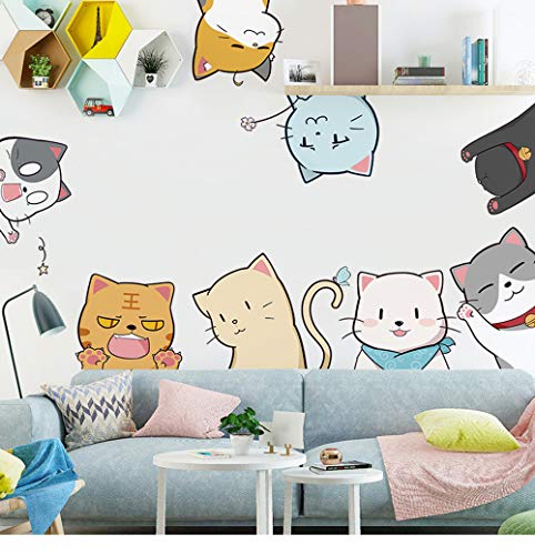 BuerHomie Cats Kitten Wall Stickers, Anime Nursery Wall Art, Baby Wall Murals, Kids Bedroom Decor DIY, Poster Wall Art for Birthday Party Decoration, Wall décor