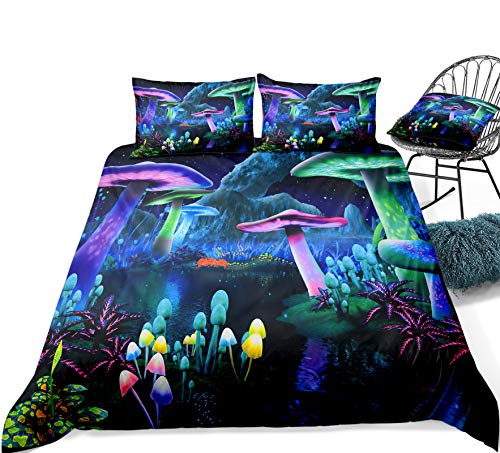 Blue Purple Bedding Mushroom Duvet Cover Set Fantasy Galaxy Sky Mushroom Design Psychedelic Boys Girls Bedding Sets Queen 1 Duvet Cover 2 Pillowcases (Queen, Mushroom) | The Storepaperoomates Retail Market - Fast Affordable Shopping