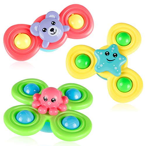SEPEORUL Suction Cup Spinning Top Toy 3PCs Sensory Toys for Toddlers 1-3 Baby Bath Toys Baby Spinner Toys, Interesting Sucker Gameplay Early Learner Toys for Bath Tub, Dining Table or High Chair