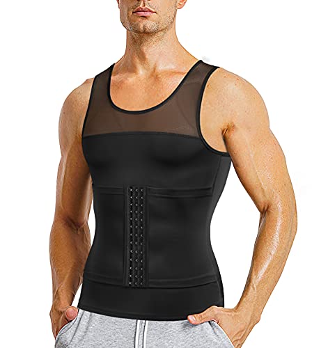 MOLUTAN Mens Compression Shirt Slimming Body Shaper Vest Sleeveless Waist Traner Workout Tank Top Tummy Control Shapewear (Black, Medium)