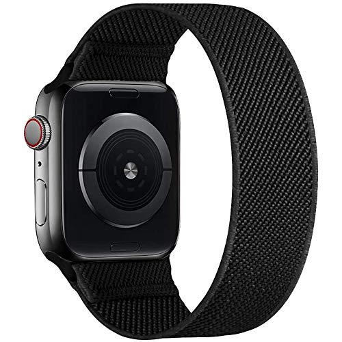 ENJINER Stretchy Nylon Solo Loop Bands Compatible with Apple Watch 38mm 40mm 41mm 42mm 44mm 45mm 49mm Ultra iWatch Series 8 7 SE 6 5 4 3 2 1 Strap, Sport Elastic Braided Women Men No Buckles Clasps Replacement Wristband, Black 38/40/41mm S