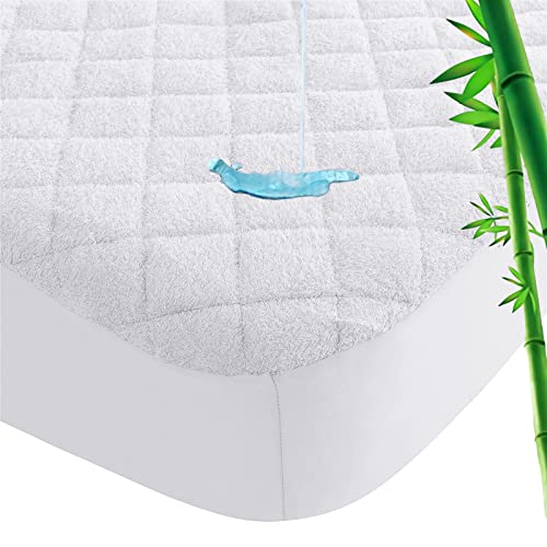 Pack N Play Mattress Pad Protector Bamboo Waterproof, 39” x 27” Quilted Pack and Play Cover Fit Graco and Dream On Me Light Playard, Smooth & Soft Mini Crib Mattress Sheets, White