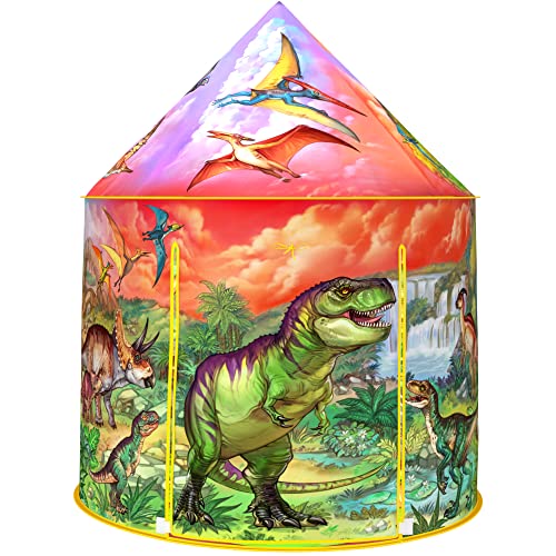 ImpiriLux Dinosaur Play Tent for Boys and Girls with Mask & Cape Costume | Dino Pop Up Fort Playhouse and Storage Bag
