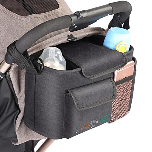 Stroller Organizer, Bottle Caddy & Cup Holder, Large Storage Universal Fit, Doubles as Diaper Shoulder Bag by Stroller Buzz