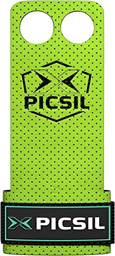 PICSIL Azor Grips, Workout Grips with Increased Magnesium Retention, Light and Resistant Unisex Hand Grips for Weightlifting and Gymnastics, Blocks Rips and Blisters, 2 Holes, Green, Medium