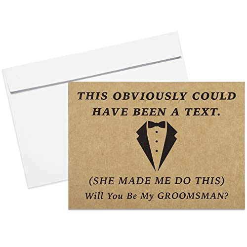 Teling 8 Pieces Groomsmen Proposal Cards 7 Pieces Will You Be My Groomsman Funny Cards and 1 Piece Will You Be My Best Man Card with Envelopes for Wedding Supplies, 5 x 7 Inch (Khaki Background)