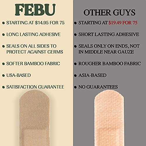 FEBU Eco-Friendly Organic Bamboo Fabric Bandages for Sensitive Skin | 75 Count Variety Pack | Latex Free, Hypoallergenic Bandages for Scrapes, Cuts & First Aid | Natural, Compostable, Flexible | The Storepaperoomates Retail Market - Fast Affordable Shopping