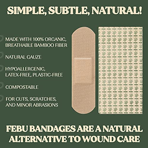 FEBU Eco-Friendly Organic Bamboo Fabric Bandages for Sensitive Skin | 75 Count Variety Pack | Latex Free, Hypoallergenic Bandages for Scrapes, Cuts & First Aid | Natural, Compostable, Flexible | The Storepaperoomates Retail Market - Fast Affordable Shopping