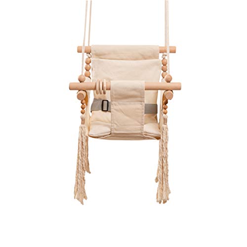 Baby Swing Seat Canvas Hammock Swing Indoor Outdoor Hanging Swing for Baby with Soft Cushion,Safety Belt and Mounting Hardware,Beige