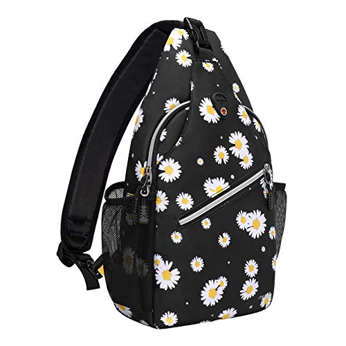 MOSISO Sling Backpack, Travel Hiking Daypack Daisy Rope Crossbody Shoulder Bag, Black