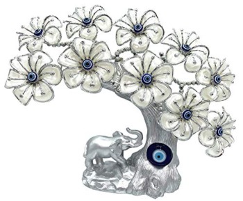 Betterdecor Blue Evil Eye Turkish Nazar Lucky Forutne Tree Bonsai with Elephant Home Office Decor Ornament Gift (Silver-White) | The Storepaperoomates Retail Market - Fast Affordable Shopping