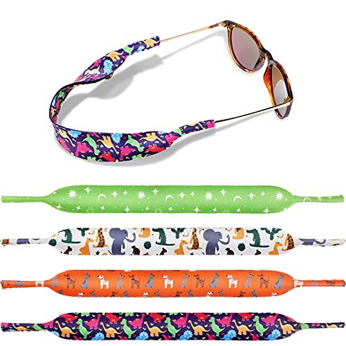 Weewooday 4 Pieces Kids Eyeglass Strap Neoprene Glasses Holder Sunglasses Lanyard Retainer (Dinosaurs, Dogs, Moon and Stars)