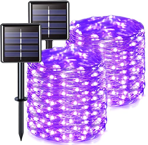 JMEXSUSS 2 Pack Purple Solar Lights Outdoor, Each 66ft 200 LED Solar Christmas Lights with 8 Modes, Copper Wire Solar Fairy String Lights for Christmas Tree, Garden, Party, Yard Decorations