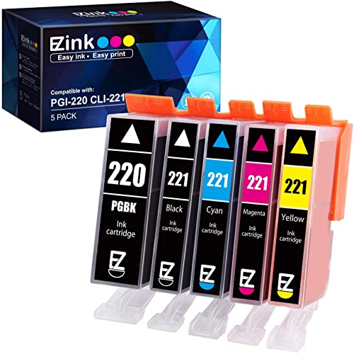 E-Z Ink (TM Compatible Ink Cartridge Replacement for Canon PGI-220 CLI-221 PGI220 CLI221 to use with Pixma MX860 MX870 MP620 MP640 MP560(1 Large Black, 1 Cyan, 1 Magenta, 1 Yellow, 1 Black) 5 Pack