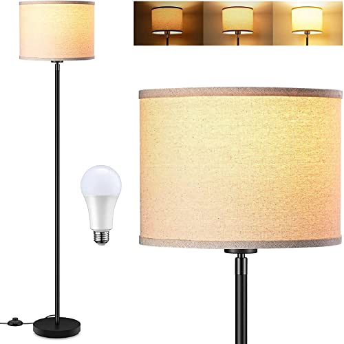 BoostArea Floor Lamp, 15W LED Floor Lamp with 3 Dimmable Levels, Simple Standing Lamp with Adjustable Linen Shade,On/Off Foot Switch, Tall Modern Floor Lamp for Bedrooms, Living Room, Office,Farmhouse