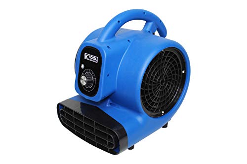 K Tool International 77703; 800 CFM Commercial Grade Floor Blower, Ideal for Floor and Carpet Drying, 1/4 HP Motor with 3 Speed Settings and Adjustable Tilt for Better Drying Angles, Stackable, Blue