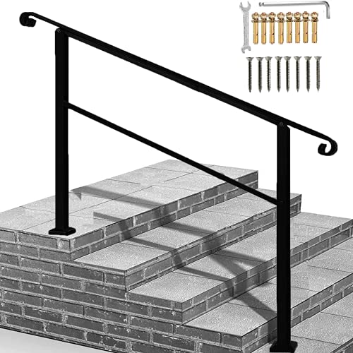 Metty Metal Outdoor Stair Railing,Black Handrails for Outdoor Steps 4 Step Handrail Fits 1 to 4 Steps Transitional Handrail with Stair Railing Kit(Black)