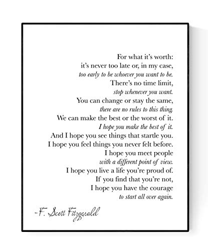 For What It Is Worth | F. Scott Fitzgerald Quote | Art Print (11×14)