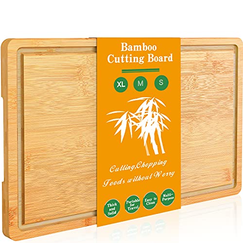 Bamboo Cutting Board for Kitchen, Extra Large Bamboo Chopping Board, Meat Butcher Block Cutting Board with Handle and Juice Groove, Cheese Board for Charcuterie, Fruit, Vegetables by FURNINXS,17″x12″