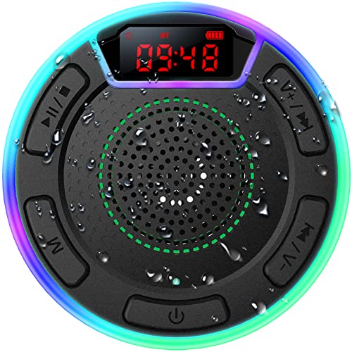 DUOTEN IPX7 Waterproof Speaker, Portable Bluetooth 5.0 Wireless Speaker with Suction Cup Shower Speaker, Longer Playtime RGB Lights, 360° Surround Sound Rich Bass for Outdoors, Travel, Pool, Beach