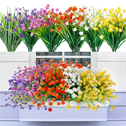 WXBOOM 10pcs Artificial Flowers for Outdoors, UV Resistant Plastic Flowers Fake Plants Fall Flowers in Bulk for Indoor Wedding Hanging Planters Outside Decorations (5 Colors)