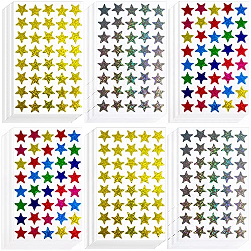 Kenkio 2400 Count Laser Shiny Sparkle Star Stickers Colorful Gold Sliver Self Adhesive Star Stickers for Home, School,DIY and Office Decoration