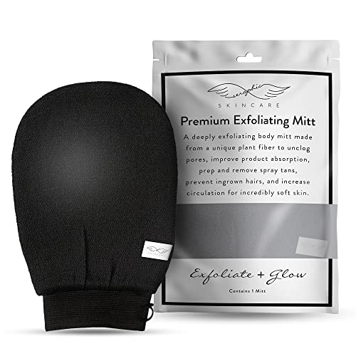 Seraphic Skincare Korean Exfoliating Mitts (1pc) Microdermabrasion at Home, Exfoliating Gloves Visibly Lift Away Dead Skin, Great for Spray Tan Removal or Keratosis Pilaris, Made of 100% Viscose Fiber