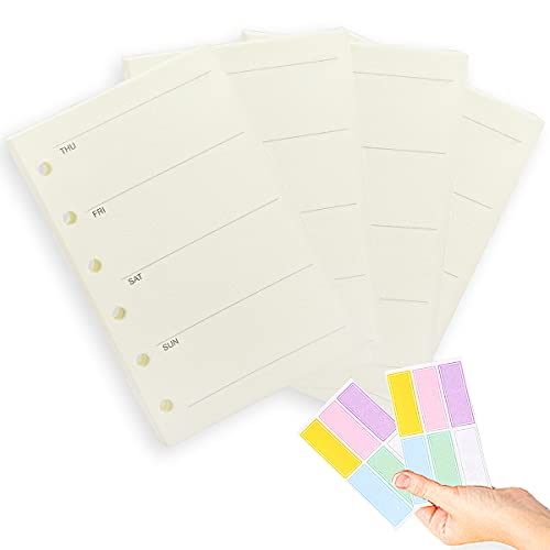 A7 Planner Refills, 4 Packs per Set, Weekly Plan Paper, A7 6 Ring Binder Inserts Refill with Label Stickers Gift,Mini Binder Refills,6 hole/100gsm Thick Paper/4.84 x 3.23”, Harphia