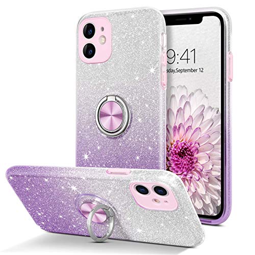 BENTOBEN iPhone 11 Case, iPhone 11 Phone Case, Slim Fit Glitter Sparkly Case with 360° Ring Holder Kickstand Magnetic Car Mount Supported Protective Girls Women Cover for iPhone 11 6.1″ (2019), Purple