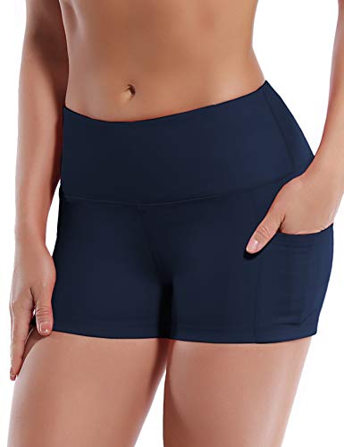 BUBBLELIME 2.5″/4″ Stretch Yoga Shorts for Women Tummy Control – 2.5″ Side Pockets_DARKNAVY(1) Small (2.5″ Inseam)