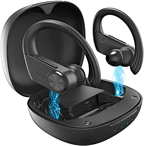 Jaston True Wireless Earbuds Sport (2nd Generation) Bluetooth 5 Headphones with Earhooks, HiFi Sound, CVC 8.0 Mics for Clear Calls, in-Ear Detection, 30H Playtime, IPX7 Waterproof, USB-C Charging Case