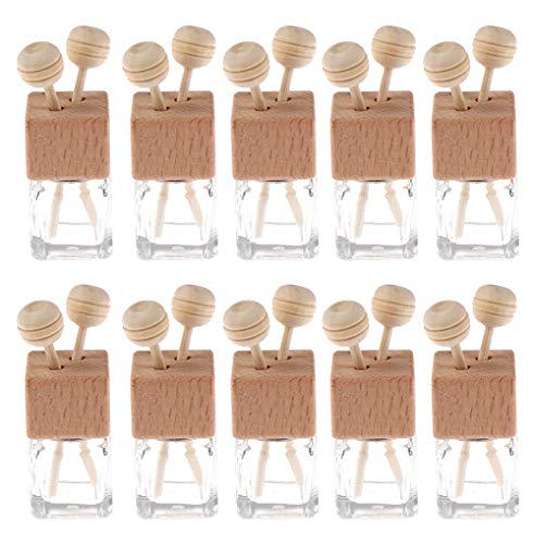10 Pack,8ml Clear Glass Car Air Freshener Perfume Clip Diffuser,Empty Essential Oil Perfume Vials Diffuser Vent Outlet,Thick Glass Ornament With Wooden Caps,FREE Funnel,Dropper