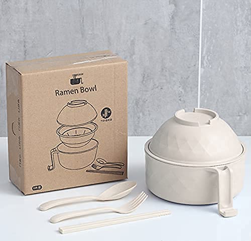 Ramen Cooker Ramen Bowl Set with Chopsticks Microwave Noodle College Dorm Room Essentials for Girls for Boys Apartment -White