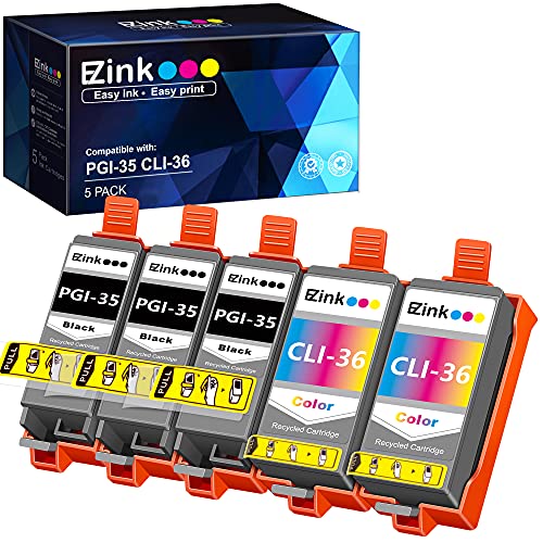 E-Z Ink (TM Compatible Ink Cartridge Replacement for Canon PGI-35 CLI-36 PGI35 CLI36 to use with Pixma TR150 IP100 IP110 TR150 MINI260 MINI320 IP100 Printer (3 PGI-35 Black, 2 CLI-36 Color) 5 Pack