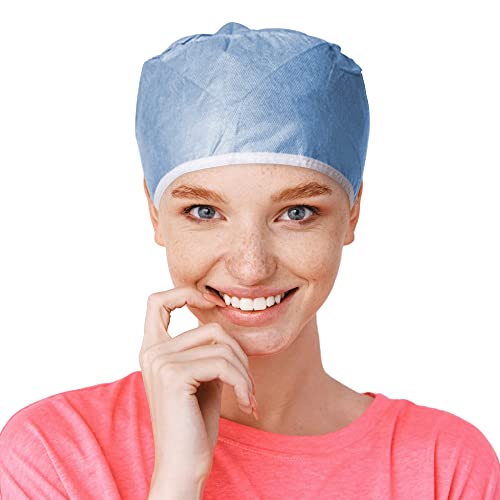 EZGOODZ Disposable Surgical Caps One Size, Pack of 100 Blue Disposable Caps Medical PP 30 GSM, Disposable Hair Cap for Surgical Personnel, Surgeon Caps for Women/Men with Tie Closure