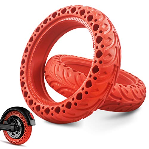 Scooter Replacement Tires Colored Solid Honeycomb Tyres for Xiaomi M365/Pro 8.5 Inch Solid Tire Electric Scooter Front/Rear Wheel Non-Slip Anti Puncture Tire Accessories (A-RED,2 Pack)
