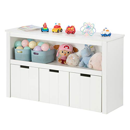 JOYMOR Kids Toy Storage Cabinet, 3 Rolling Toy Box and Large Storage Cube Shelf, Book Storage Shelves Chest Cabinet for Playroom, Bedroom, Reading Nook, Toddler’s Room, Nursery, White