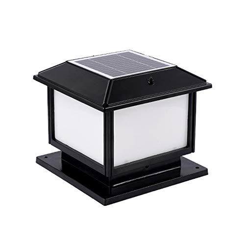 CraftThink LED Solar Post Light Outdoor, Minimalist Pillar Lamp Fixture with Square Acrylic Shade Remote Control 3 Light Sources Adjustable for Garden Yard Post Pole Pillar Landscape-Black 10″ Wide
