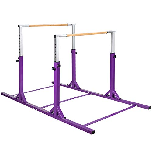 GOFLAME Double Horizontal Bars, Gymnastics Parallel Bars with Adjustable Height and Width, Junior Training Gym Bar for Kids, Ideal for Indoor Outdoor Use (Purple)
