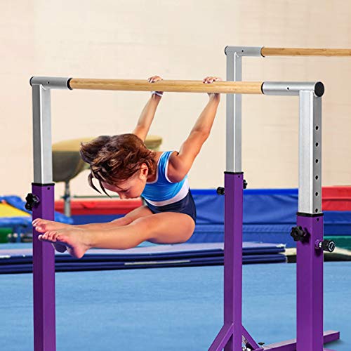 GOFLAME Double Horizontal Bars, Gymnastics Parallel Bars with Adjustable Height and Width, Junior Training Gym Bar for Kids, Ideal for Indoor Outdoor Use (Purple) | The Storepaperoomates Retail Market - Fast Affordable Shopping