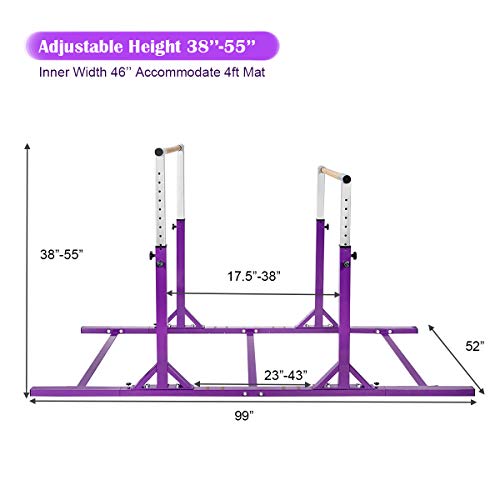 GOFLAME Double Horizontal Bars, Gymnastics Parallel Bars with Adjustable Height and Width, Junior Training Gym Bar for Kids, Ideal for Indoor Outdoor Use (Purple) | The Storepaperoomates Retail Market - Fast Affordable Shopping